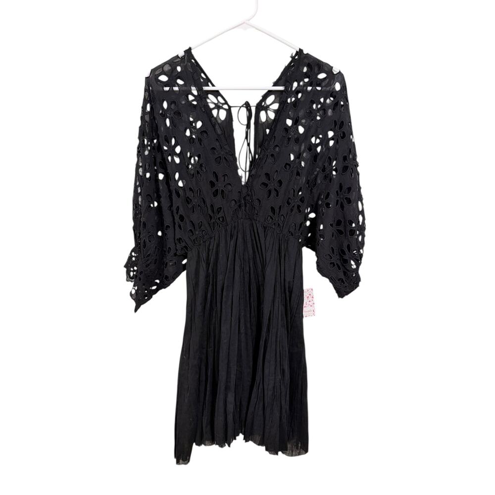 Free People One Bella Note Mini Dress Black Eyelet Size Small